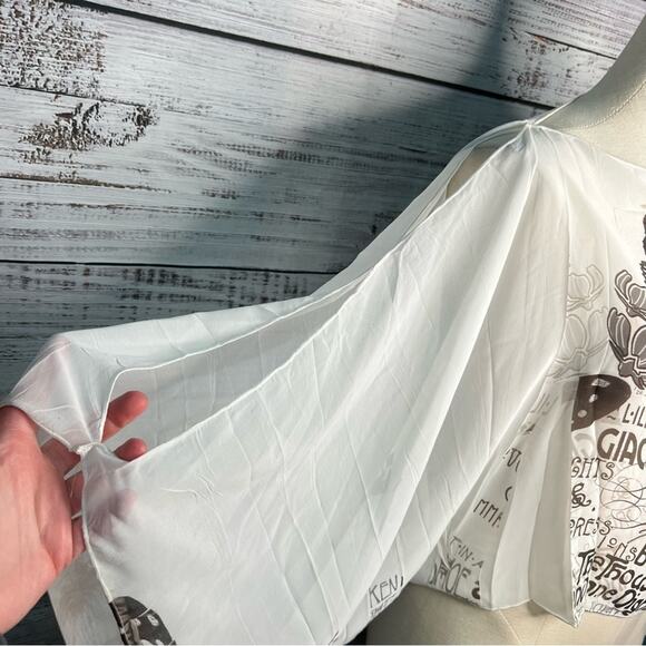 Y2K Forever 21 Cold Shoulder Open Sleeve Chiffon Crop Top Medium Artsy Collage - Picture 4 of 10